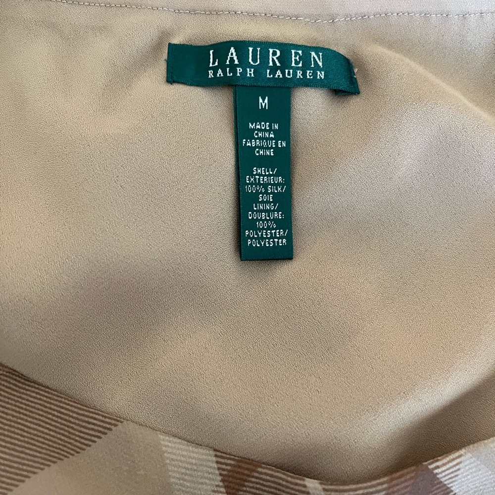 Lauren Ralph Lauren M Women 100% Silk Brown Plaid Skirt Light and Airy New - Picture 10 of 14